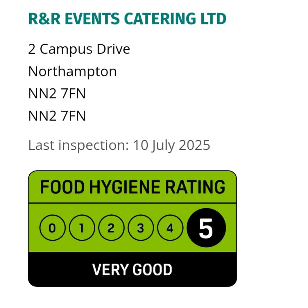 Food Standards Agency food hygiene rating 5 out of 5 for R&R Events Catering Ltd